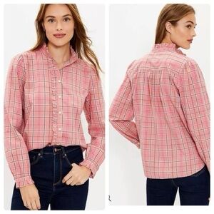 LOFT Plaid Button-Down Shirt - Red and Pink